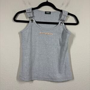Pameo Pose Womens Small Logo Tank Top Gray Buckled Sleeveless